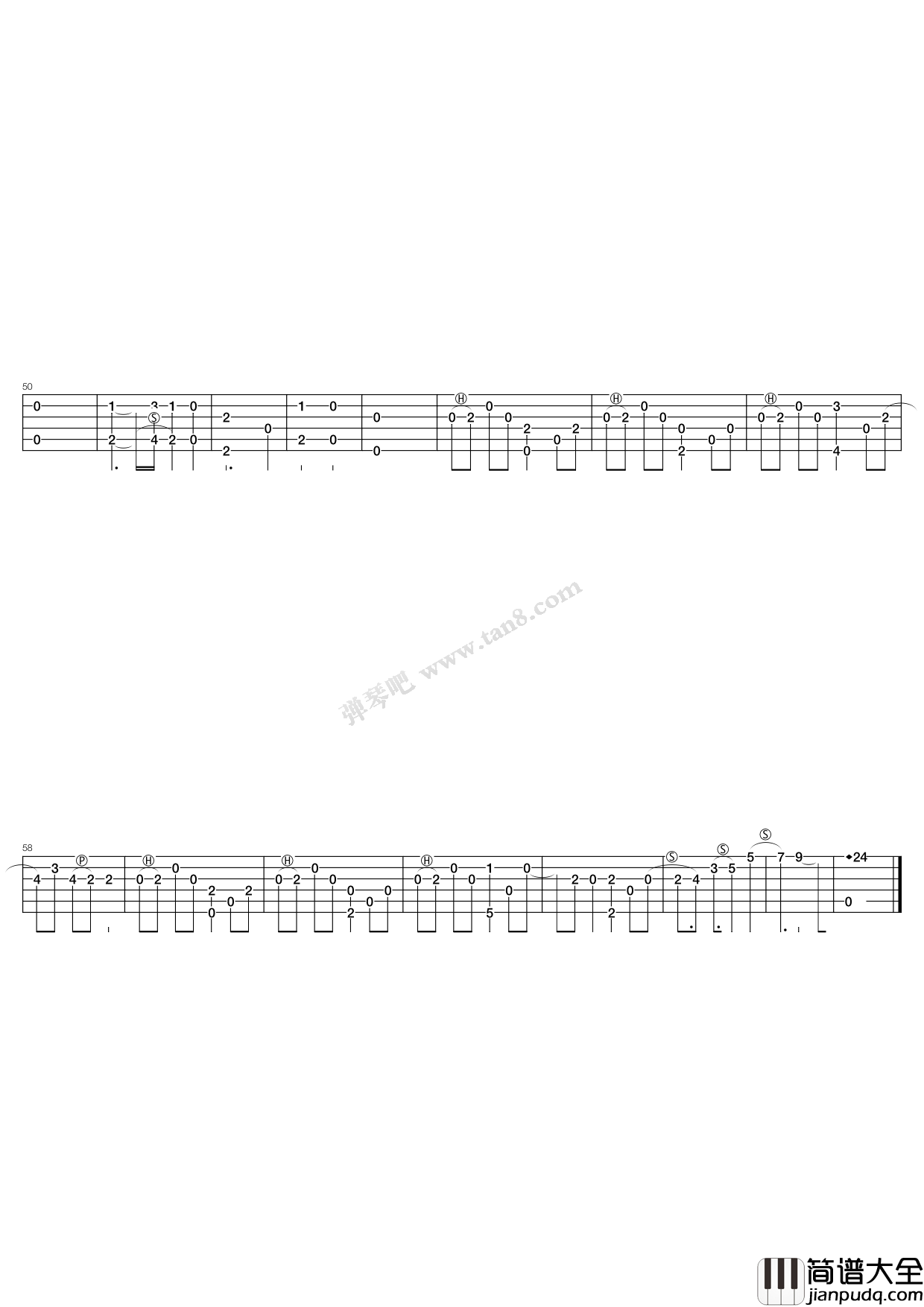 思与省指弹谱_C调六线谱_弹琴吧编配_滑弦练习曲