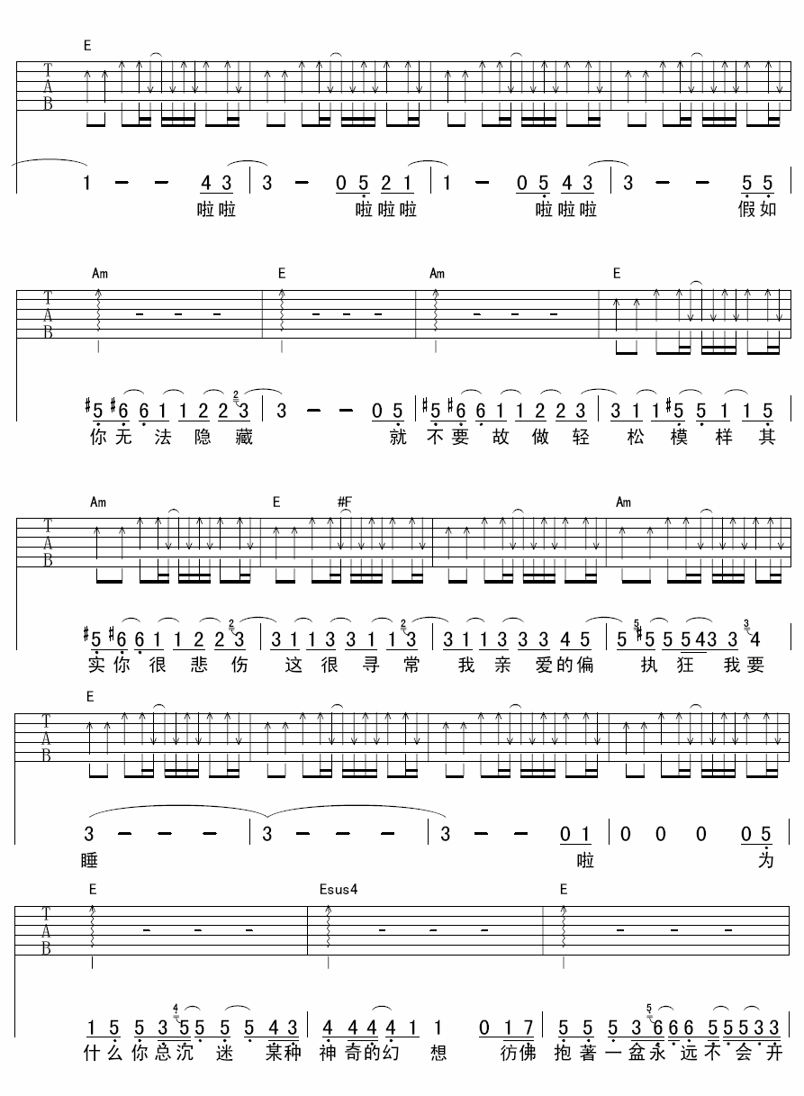 我亲爱的偏执狂吉他谱_E调扫弦版_by吉他编配_陈绮贞