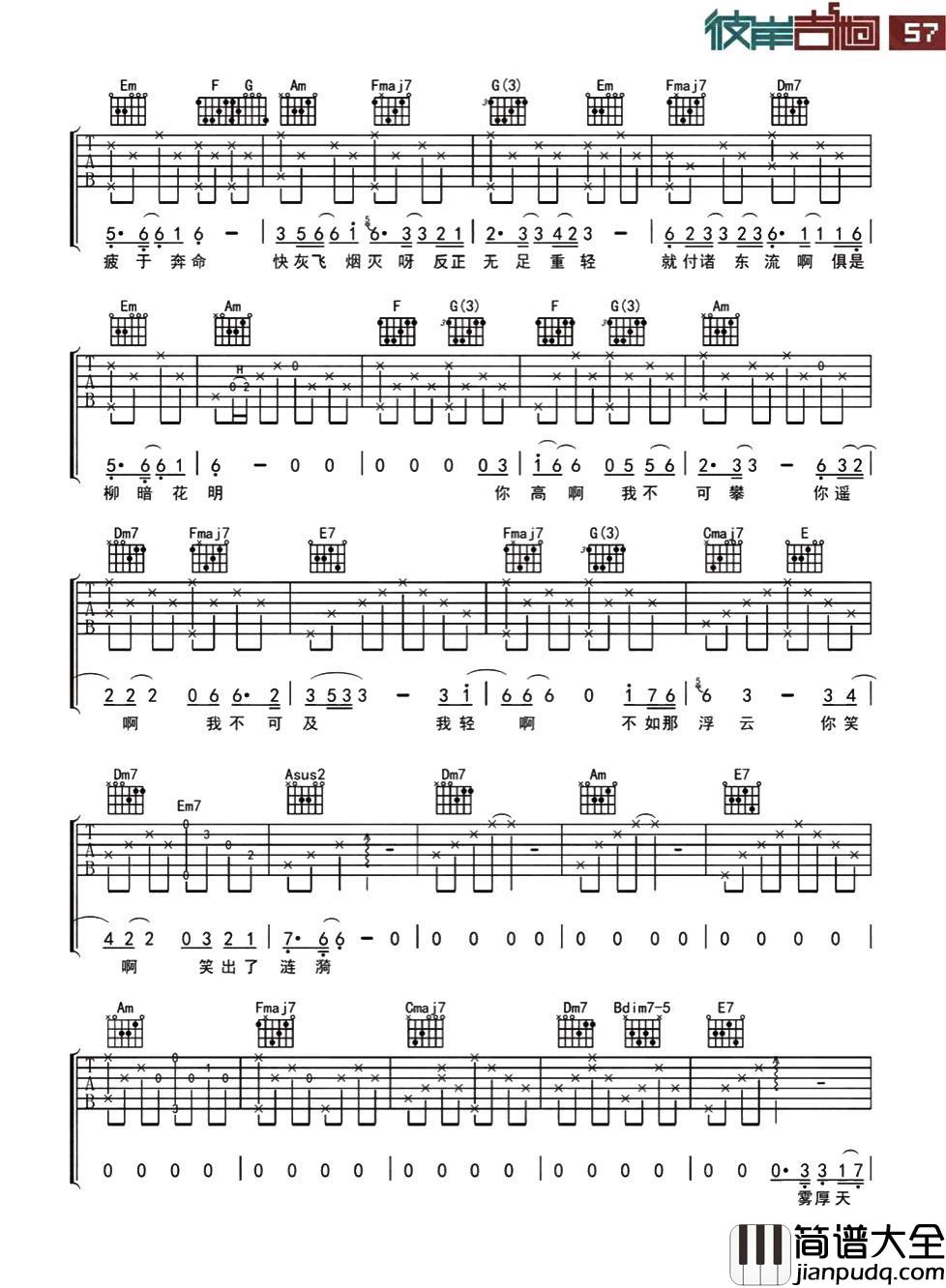终于终于吉他谱_C调附前奏_彼岸吉他编配_红料