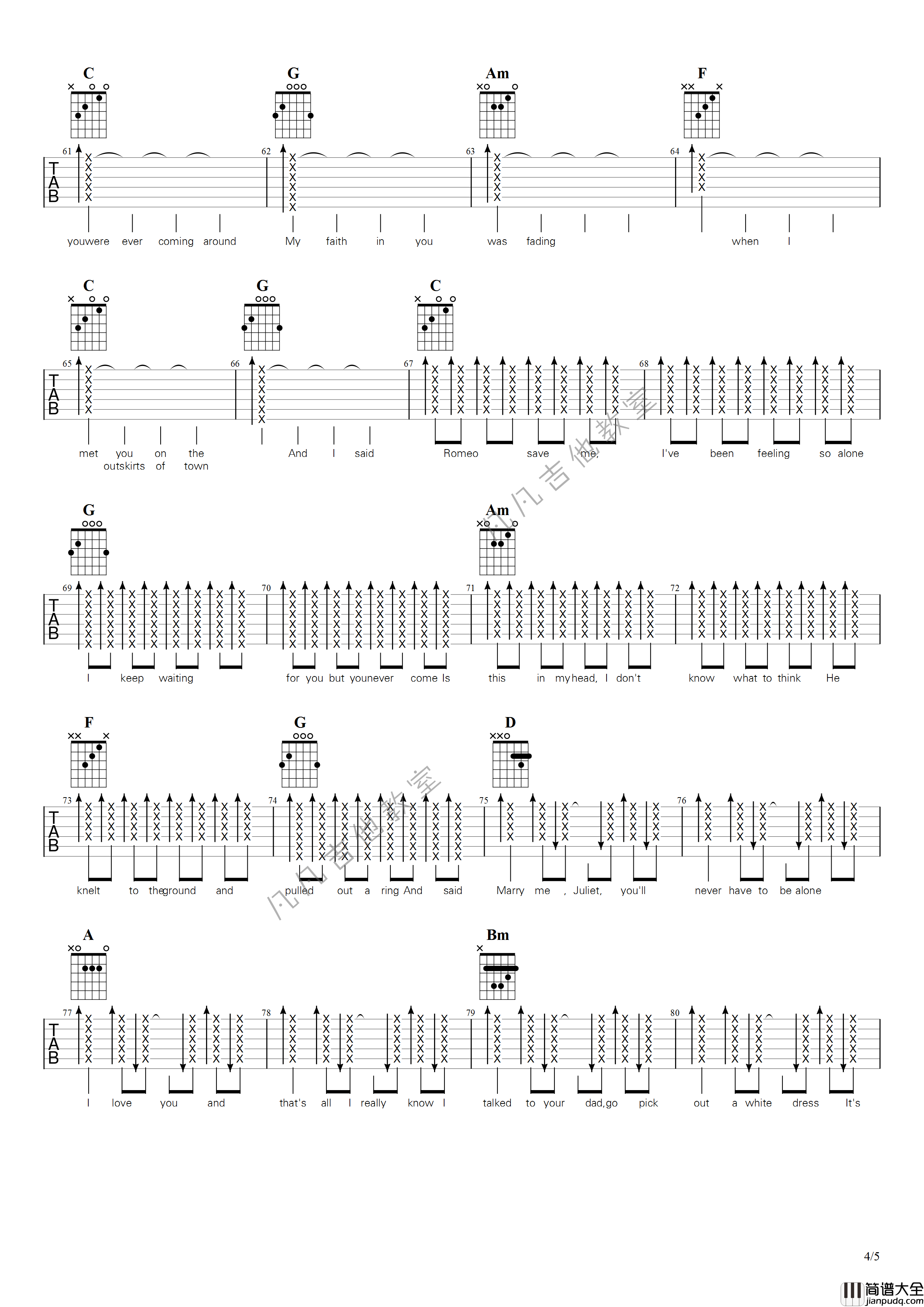 _love_story_吉他谱_C调_扫弦节奏版本_凡凡吉他教室编配