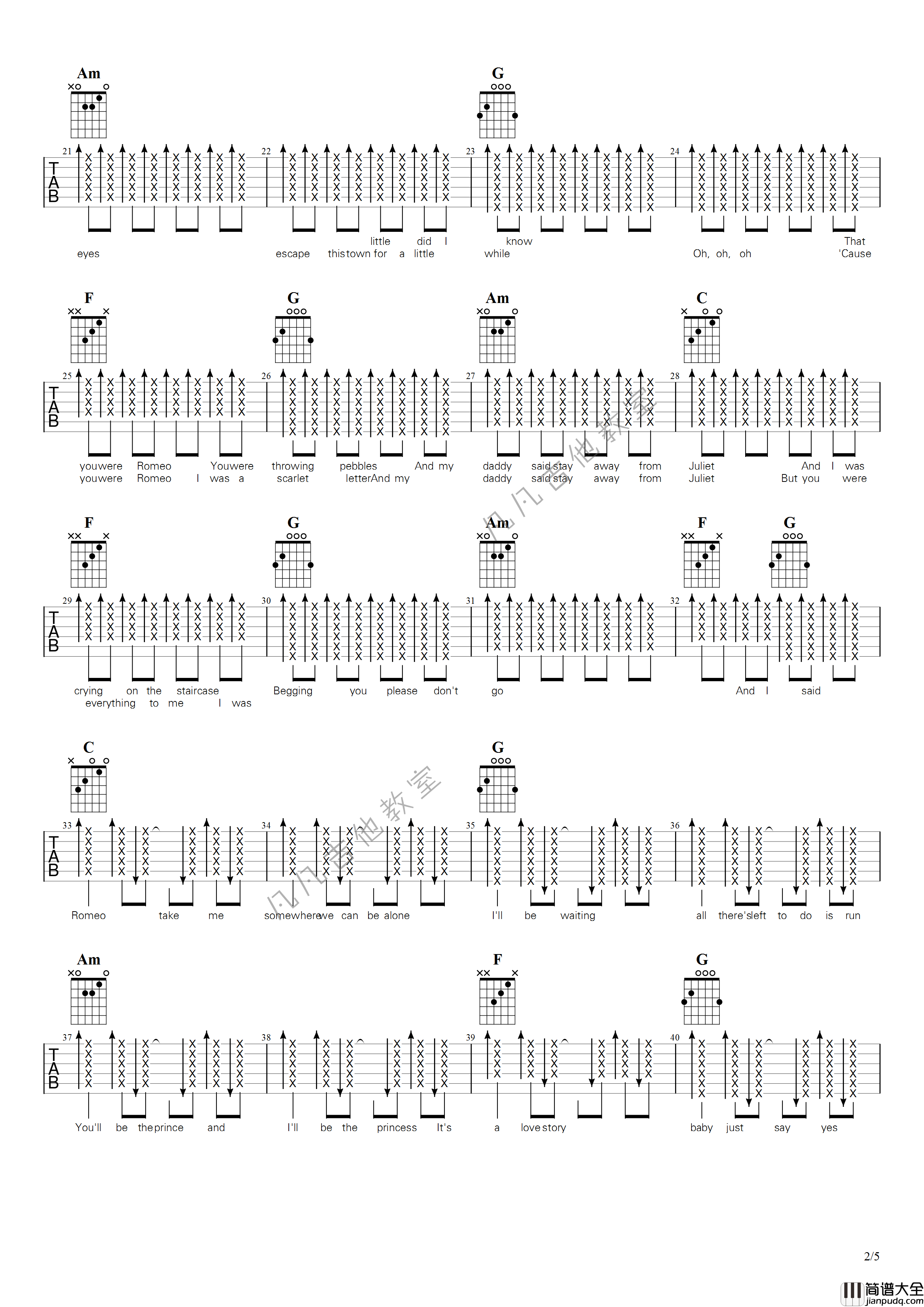 _love_story_吉他谱_C调_扫弦节奏版本_凡凡吉他教室编配