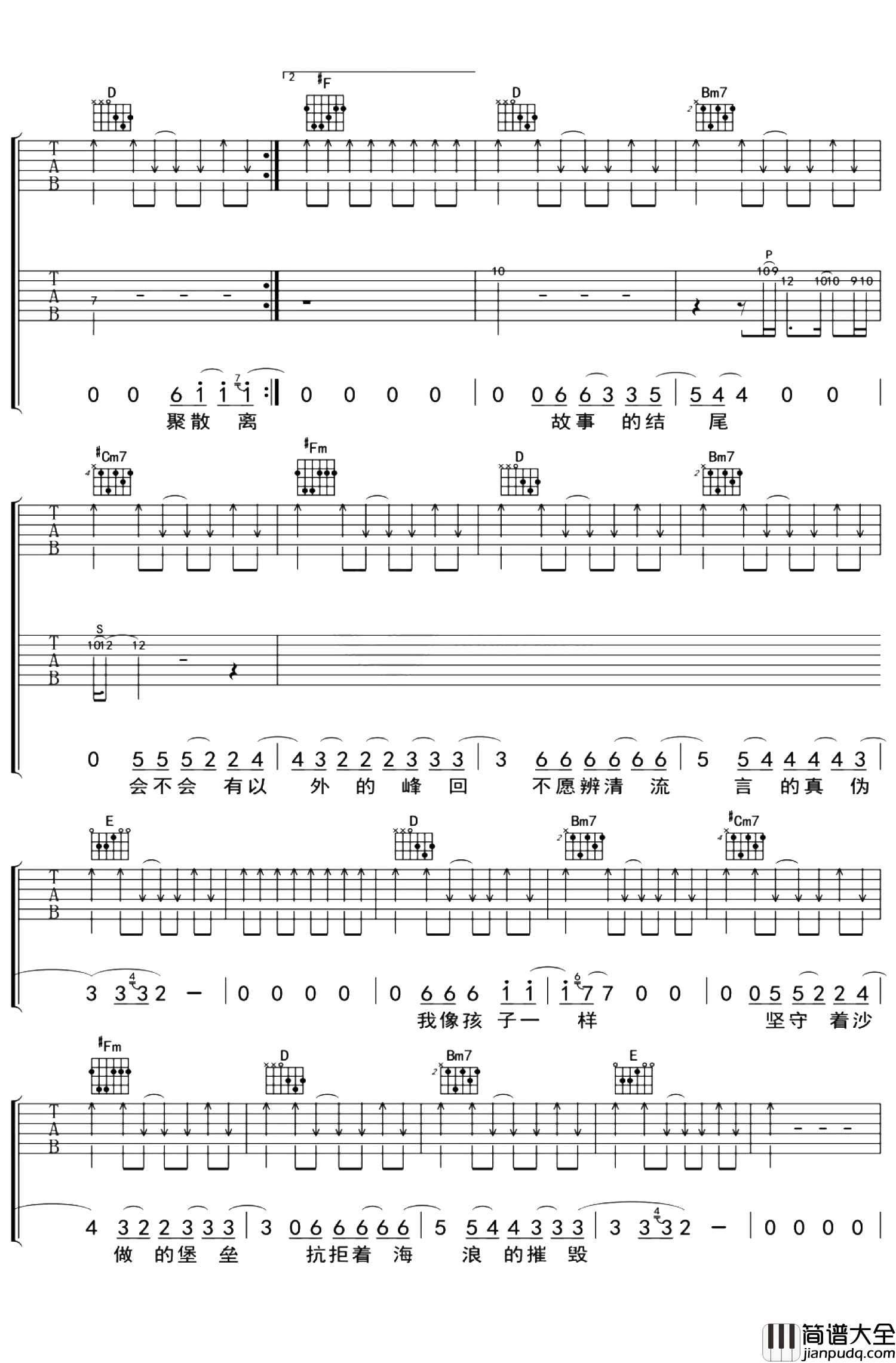 超载乐队_完美夏天_吉他谱_A调超原版吉他谱