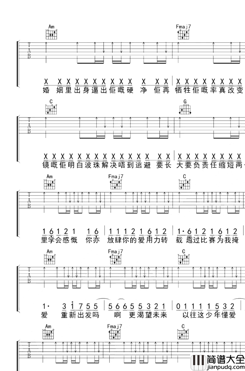 春娇与志明吉他谱_C调_街道办GDC/欧阳耀莹_弹唱六线谱