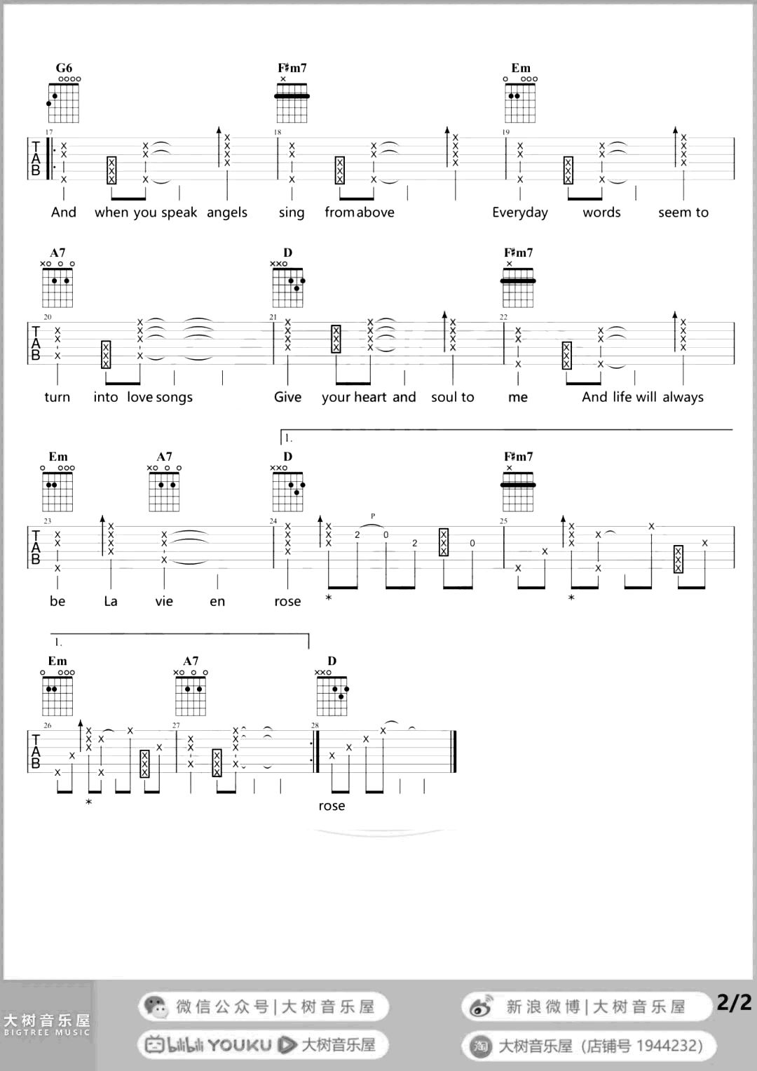 玫瑰人生吉他谱_La_Vie_en_rose_吉他弹唱演示+教学视频