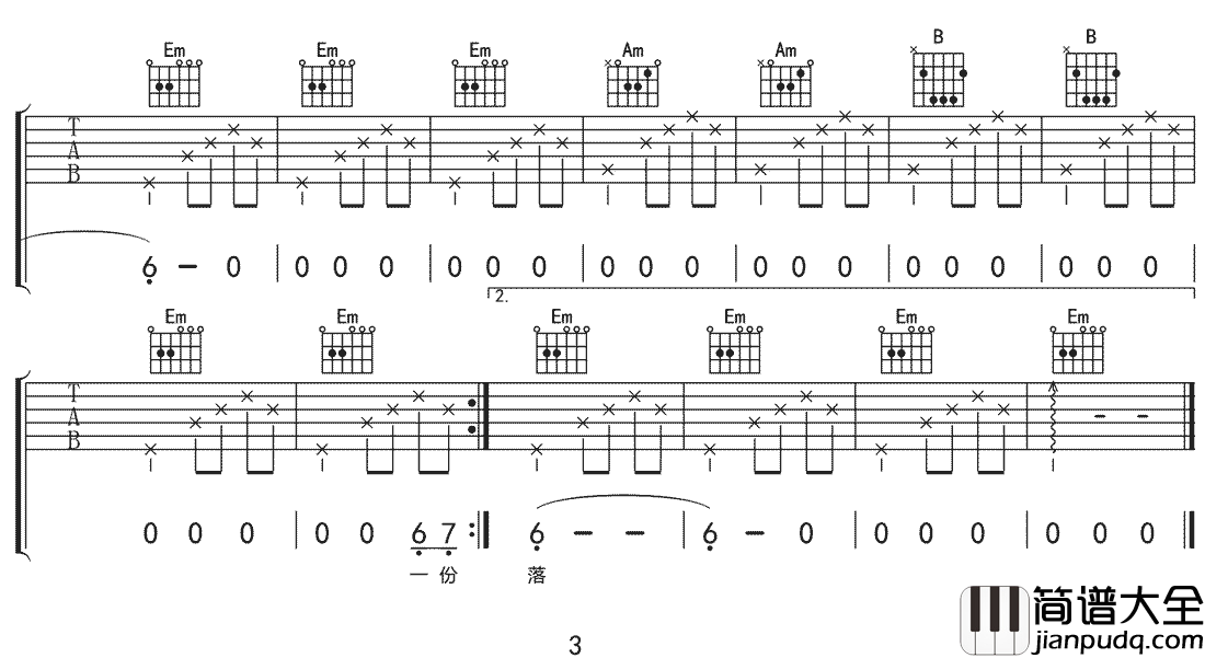 _时光笔墨_吉他谱_张碧晨_G调简单版弹唱六线谱_高清图片谱