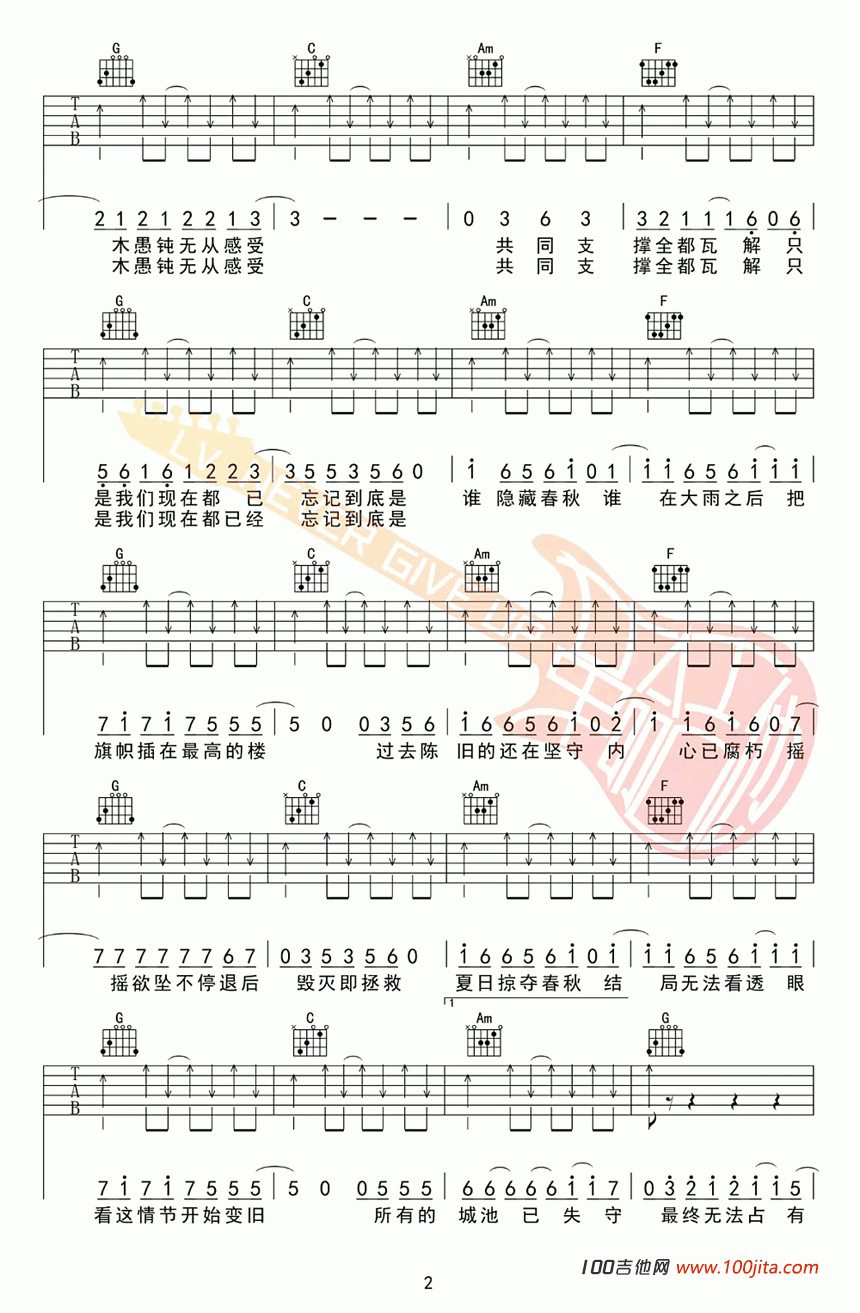 _极恶都市_吉他谱_夏日入侵企画_C调吉他谱