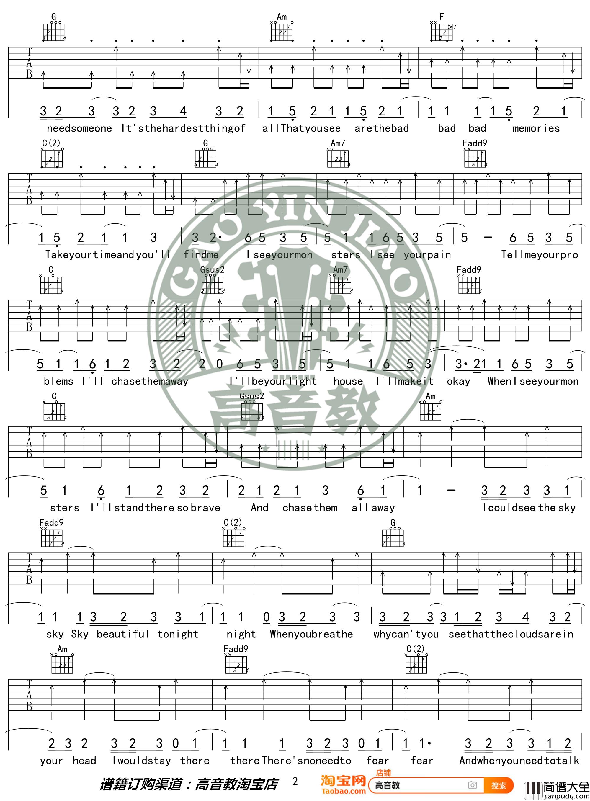 Monsters吉他谱_C调__Katie_Sky_弹唱谱六线谱(高音教版)