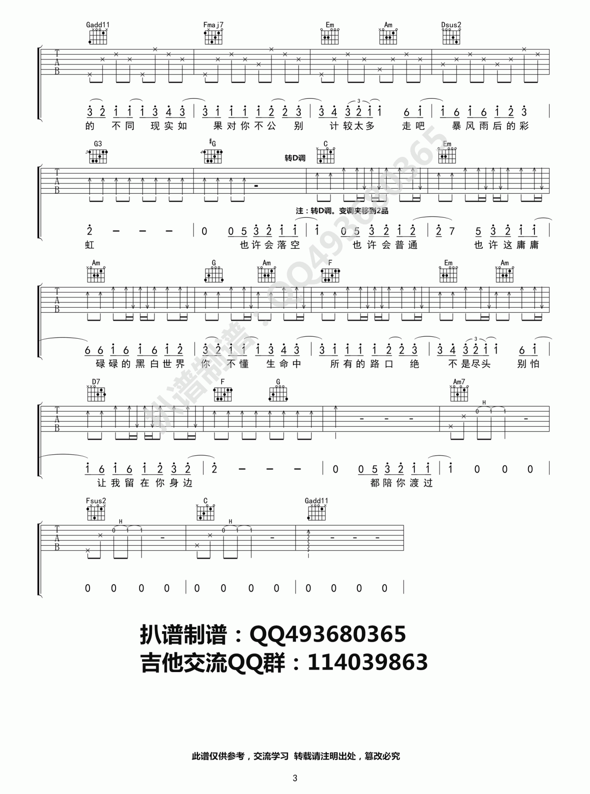 让我留在你身边图片吉他谱陈奕迅升F调