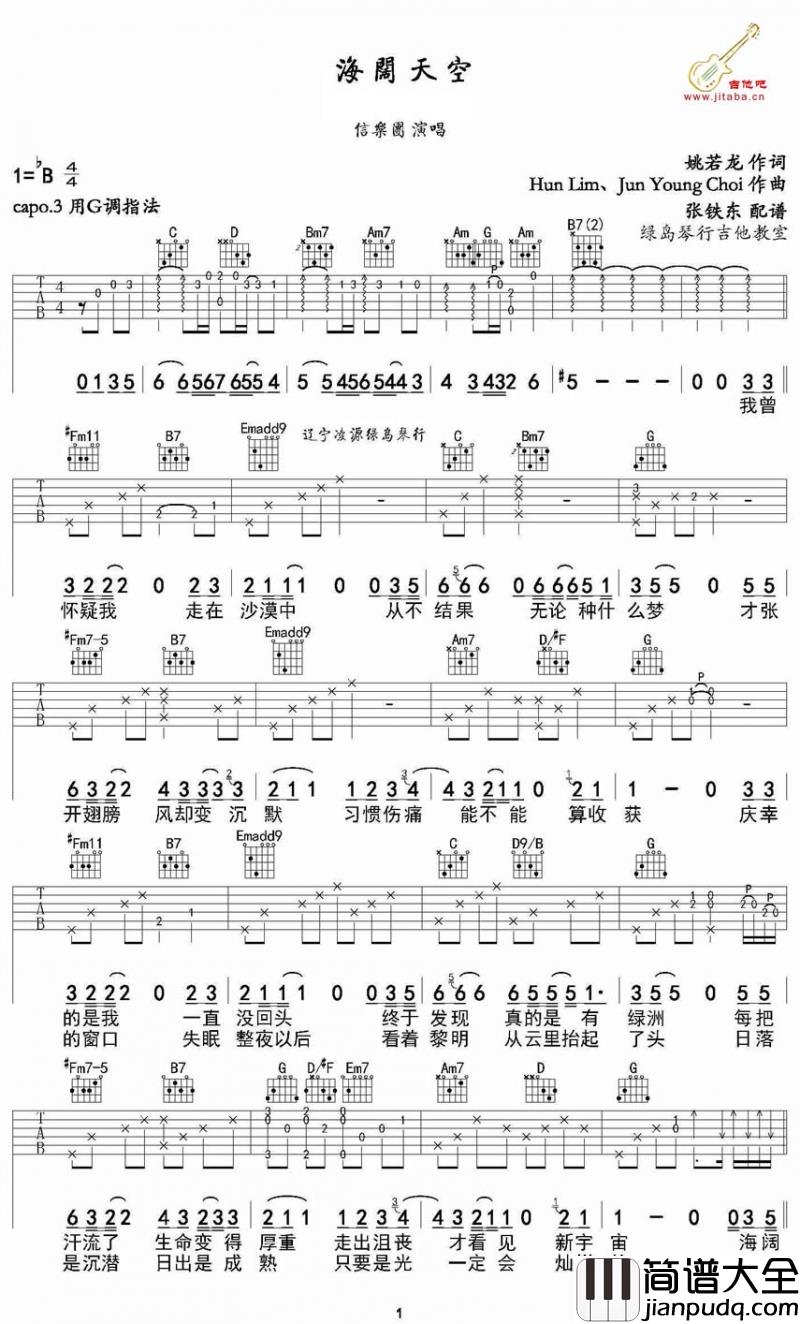 海阔天空吉他谱_信乐团_图片六线谱