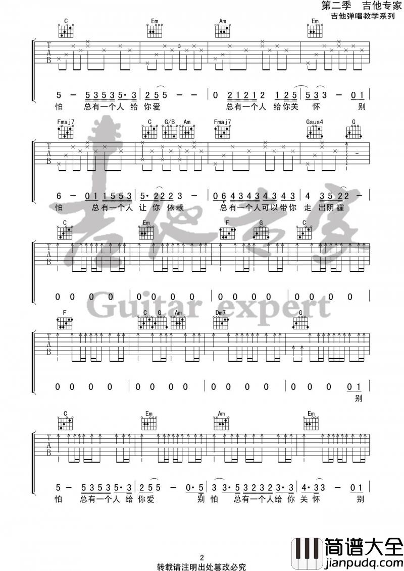 别怕我在吉他谱_C调_隔壁老樊(吉他专家)