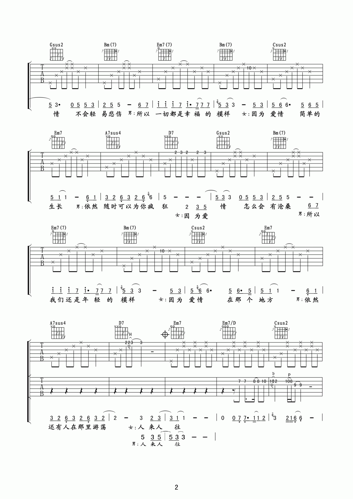 王菲&陈奕迅_因为爱情吉他谱_玩易吉他版