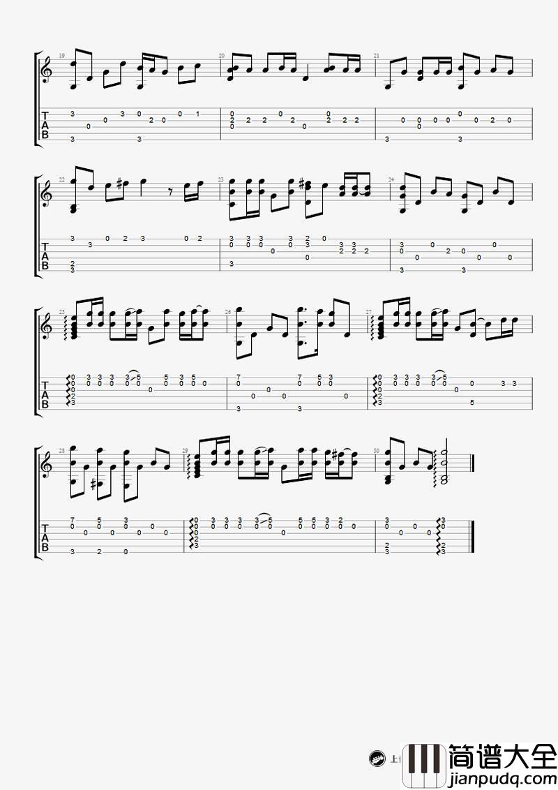 海阔天空指弹谱简单版_吉他独奏谱_Beyond