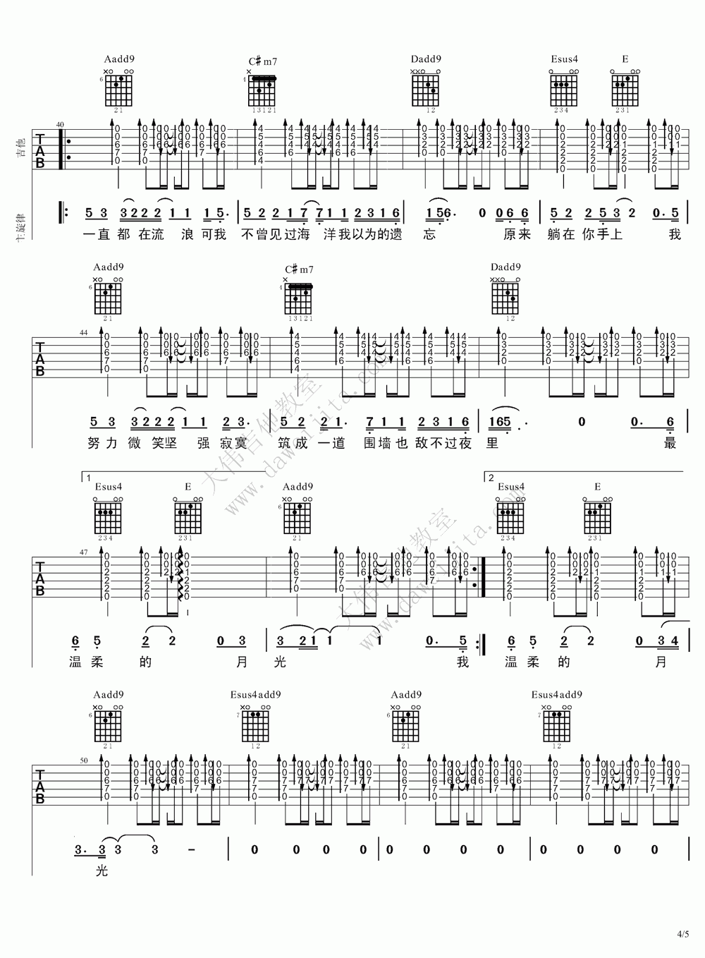 残酷月光吉他谱大伟吉他版__林宥嘉