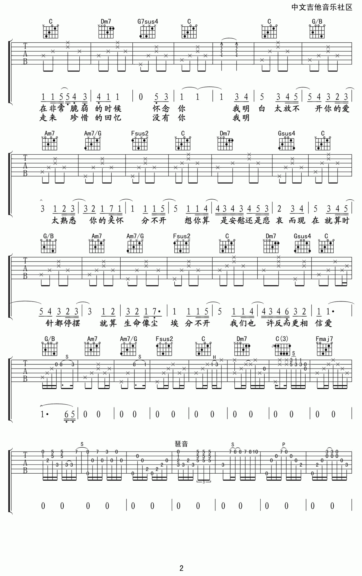 忽然之间吉他谱C调_原版_莫文蔚