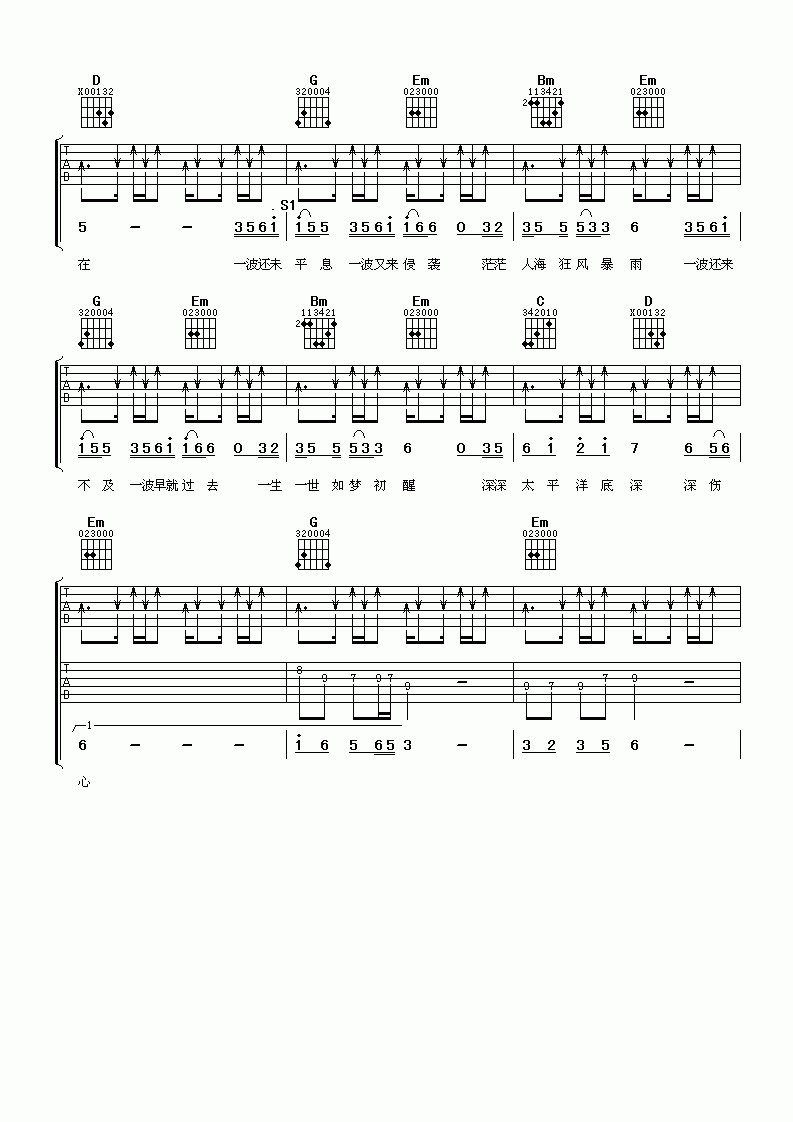 伤心太平洋吉他谱__任贤齐