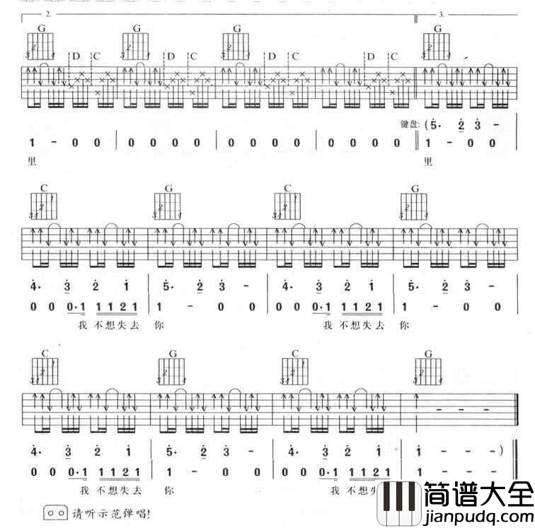 不想失去你吉他谱_G调六线谱_扫弦版_新裤子乐队