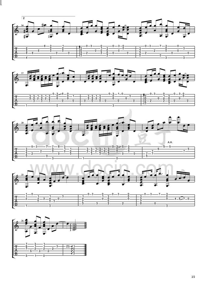 隐形人指弹谱_原调六线谱_孙燕姿