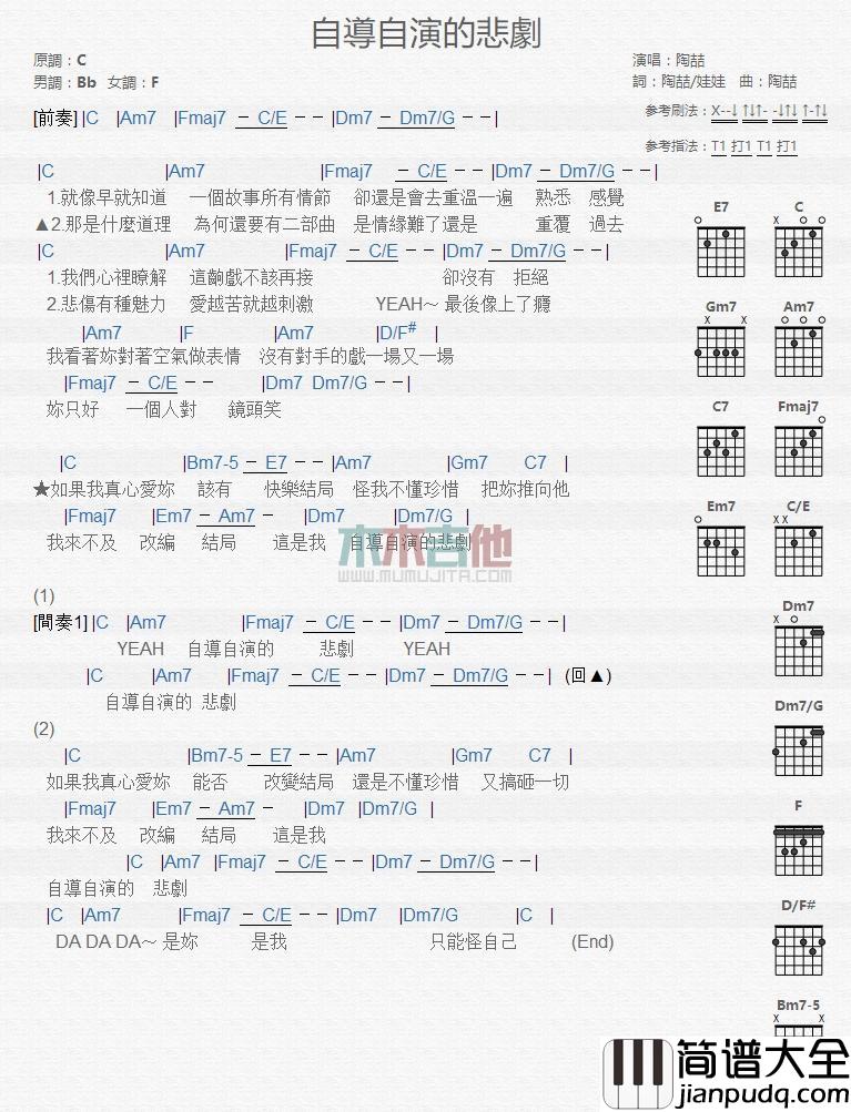 自导自演的悲剧_吉他谱_陶喆