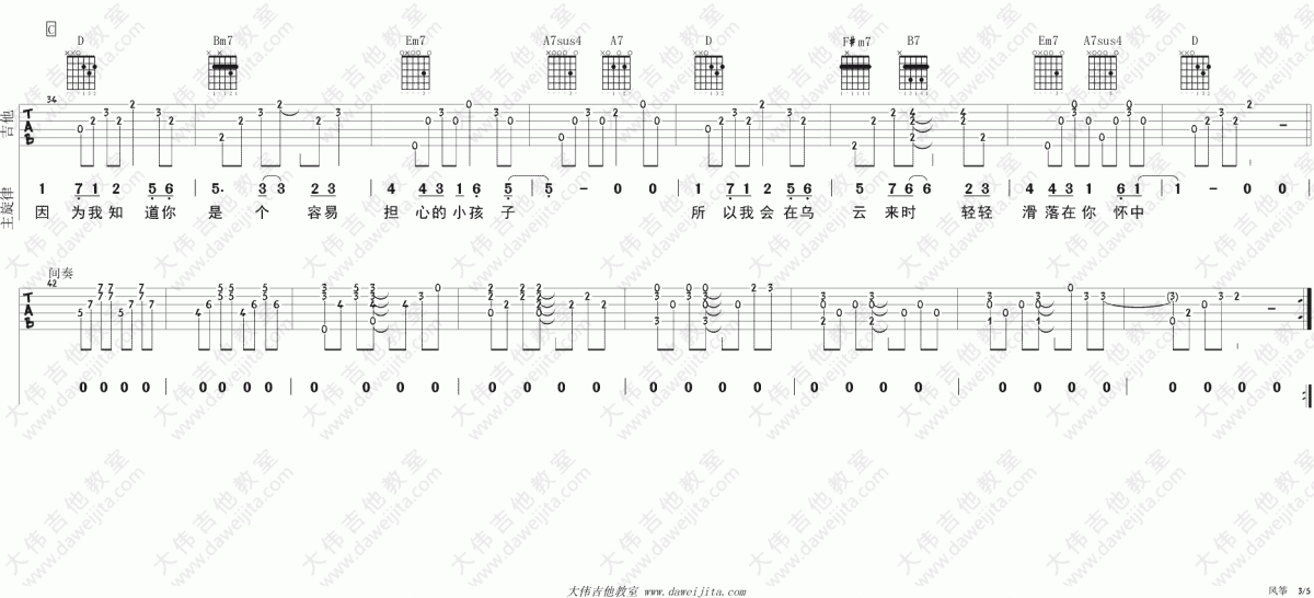 风筝_D调吉他谱_陈升