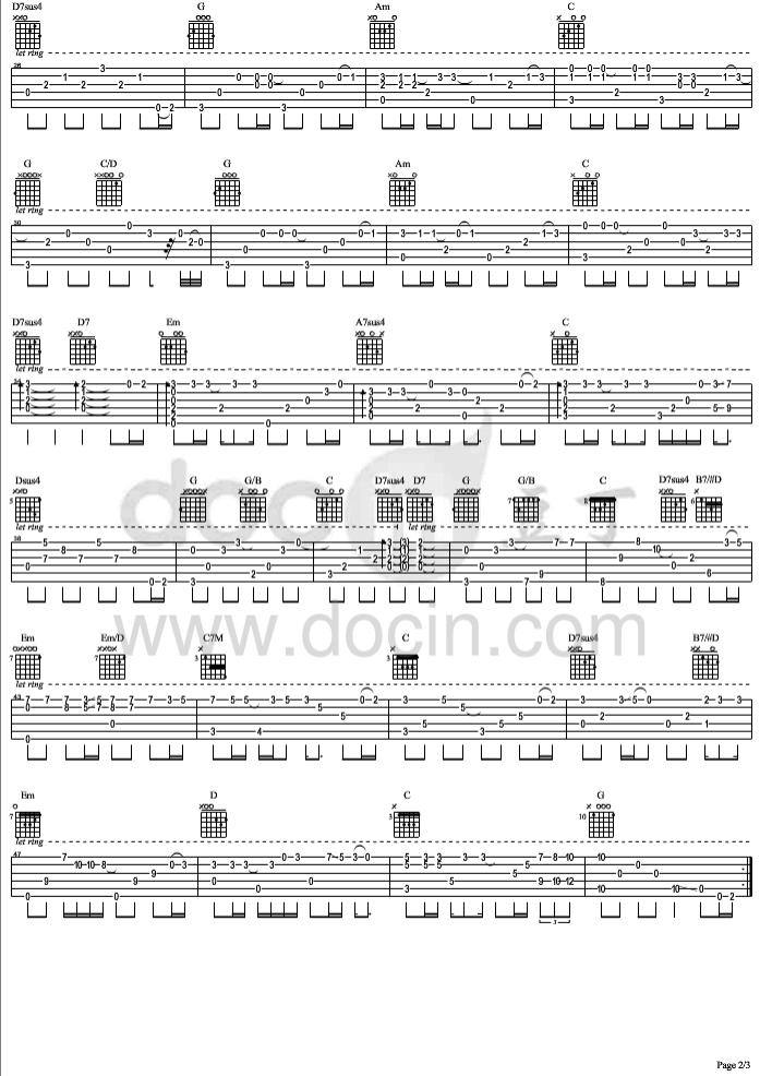 手牵手指弹谱_原调六线谱_王志铭