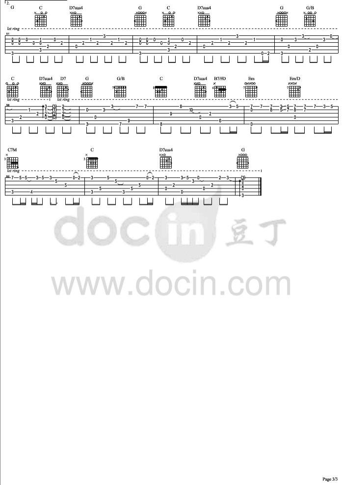 手牵手指弹谱_原调六线谱_王志铭