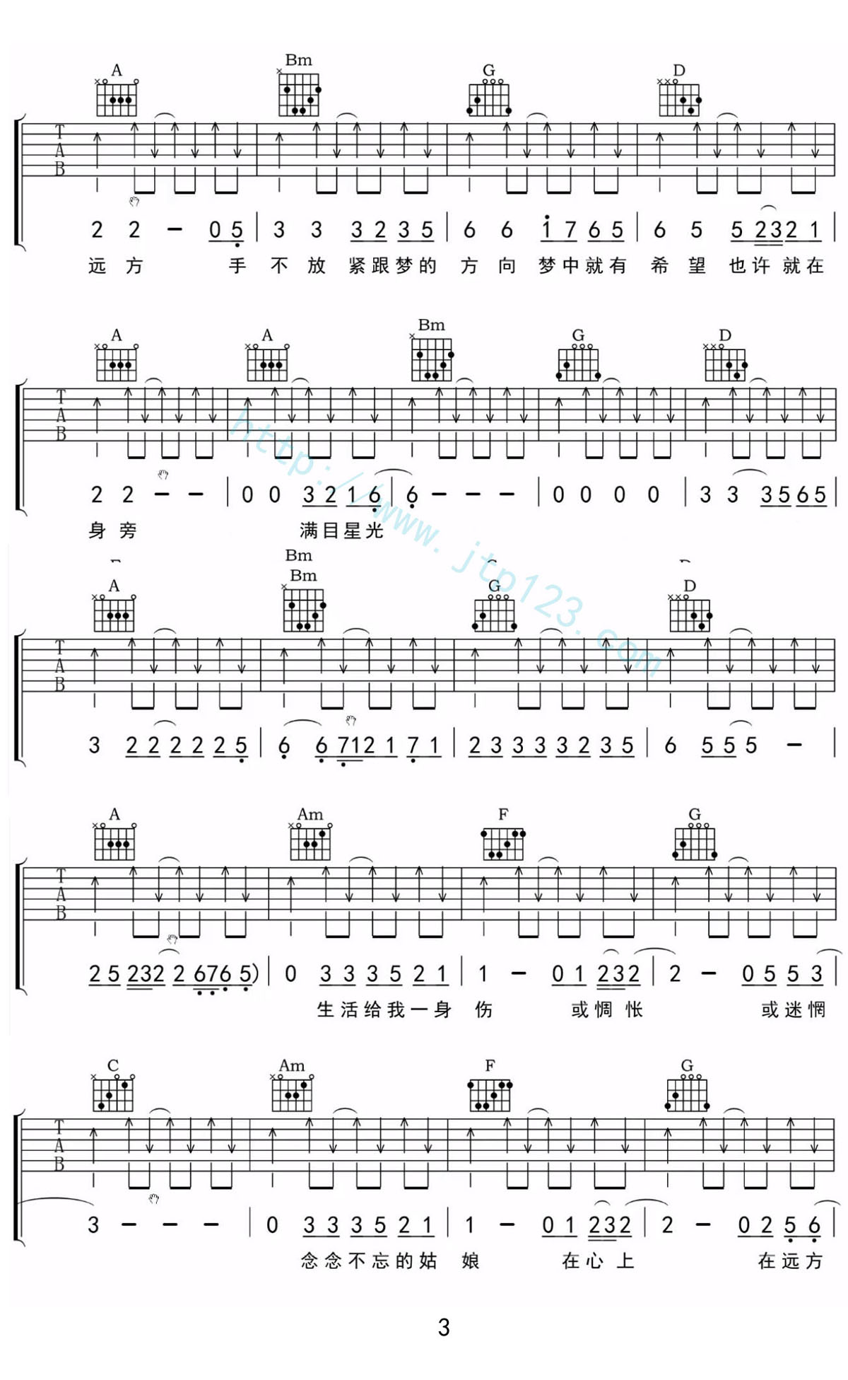 星光就在前方吉他谱_抠抠_C调和弦弹唱谱_完整版_图谱3