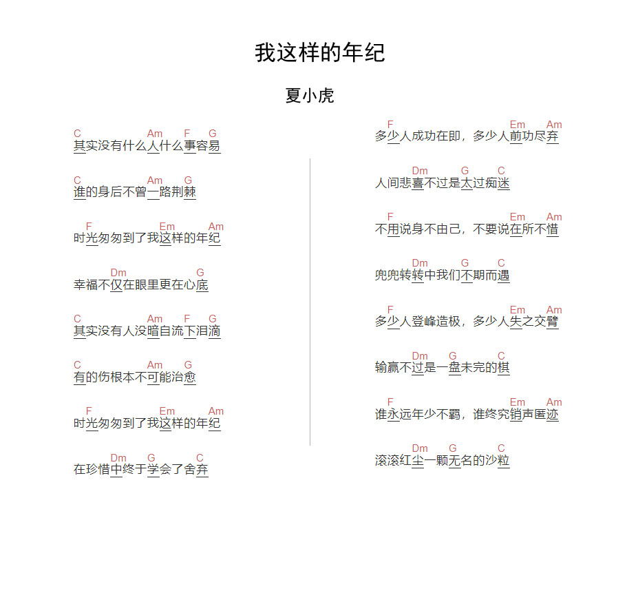 我这样的年纪吉他谱_夏小虎_C调和弦弹唱谱_图谱1