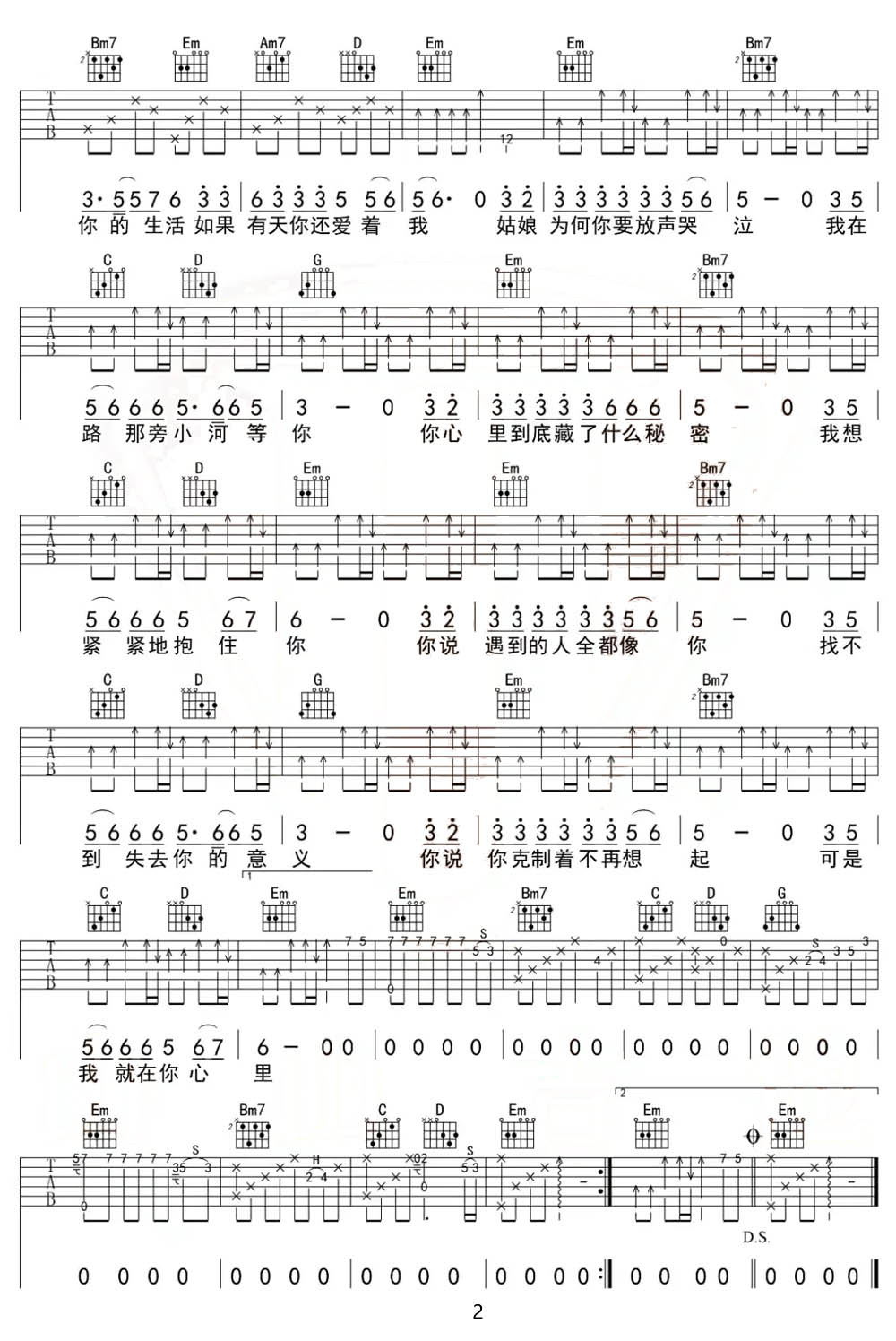 姑娘别哭泣吉他谱_柯柯柯啊_G调和弦弹唱谱_带前奏完整_图谱2