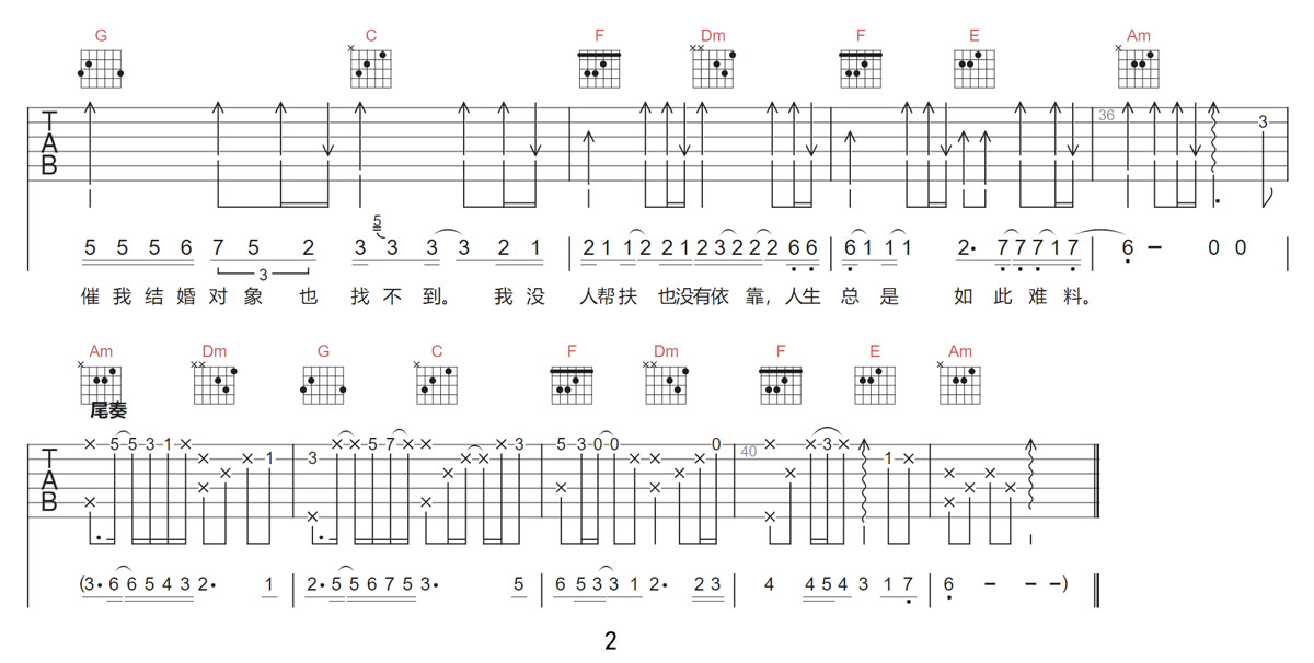 一句先苦后甜吉他谱_侯泽润_C调和弦弹唱谱_完整版_图谱2