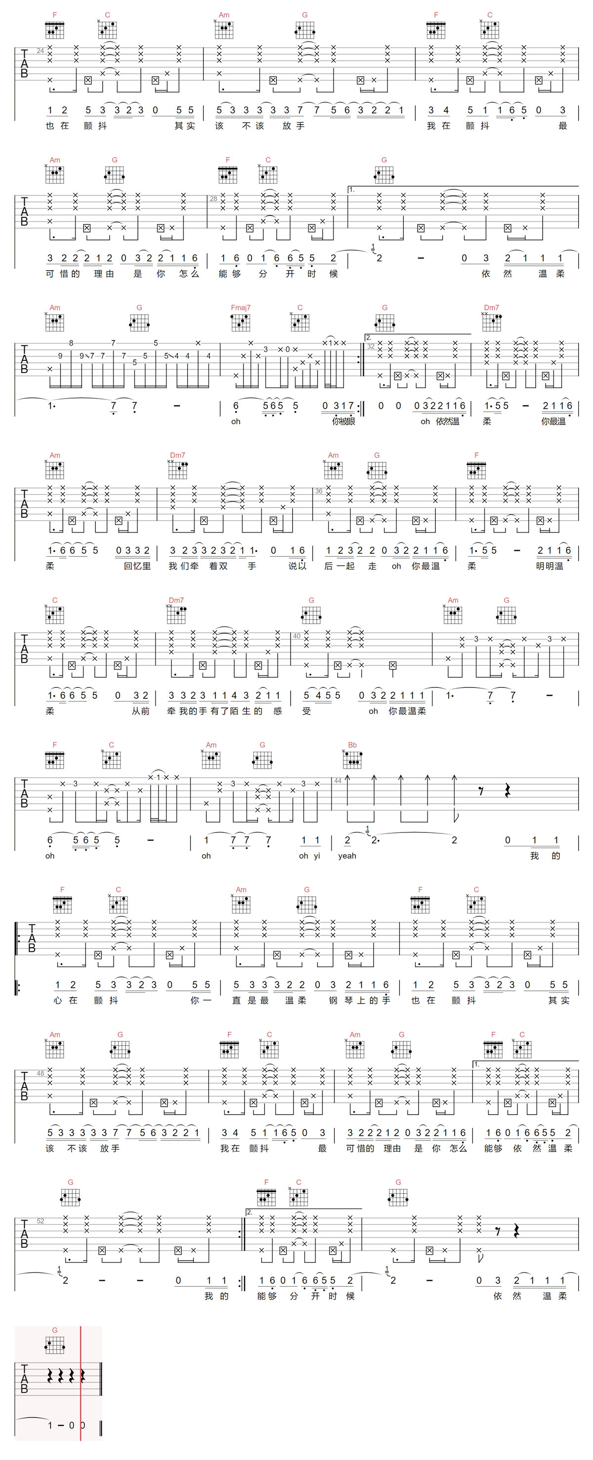 写不完的温柔吉他谱_邓紫棋_C调和弦弹唱谱_原版_图谱2