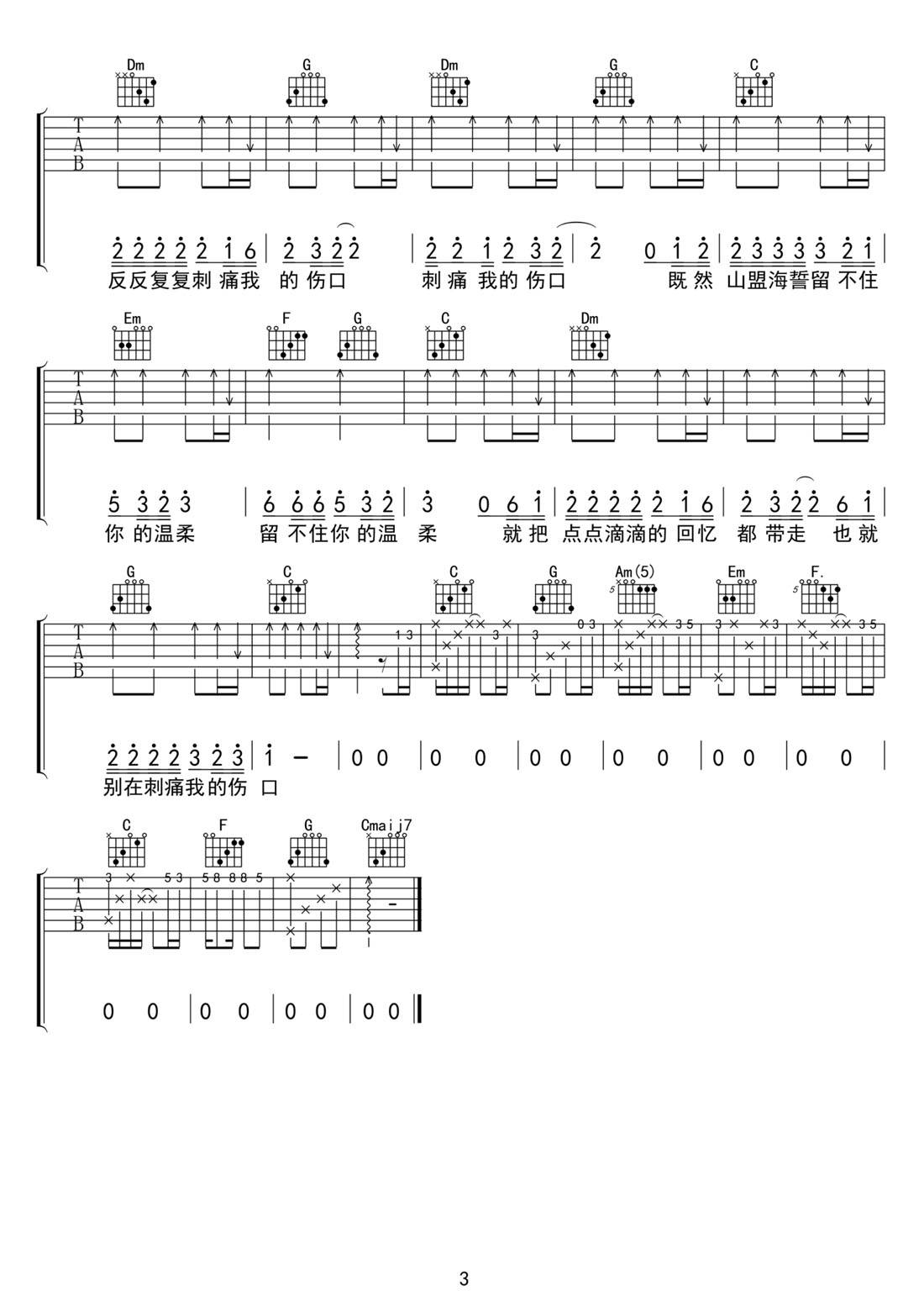 留不住你的温柔吉他谱_李泽坚_C调和弦弹唱谱_完整带前奏_图谱3