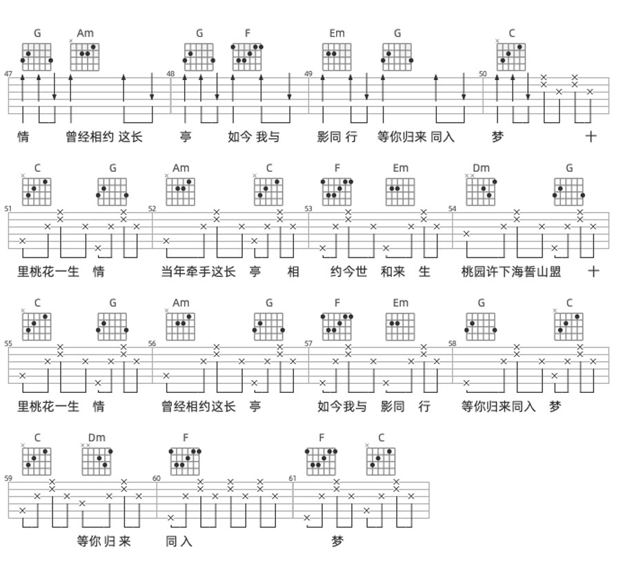 十里桃花一生情吉他谱_魏新雨_C调和弦弹唱谱_高清完整版_图谱3