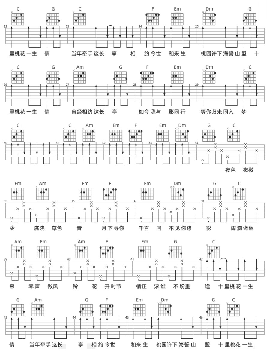 十里桃花一生情吉他谱_魏新雨_C调和弦弹唱谱_高清完整版_图谱2
