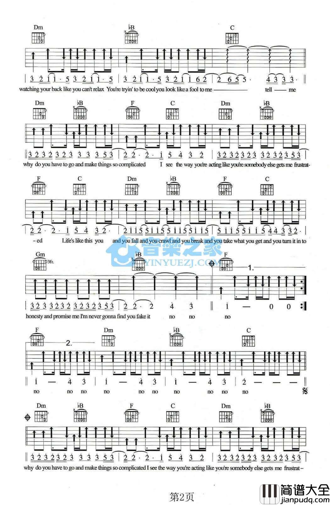 complicated吉他谱_F调和弦谱_艾薇儿