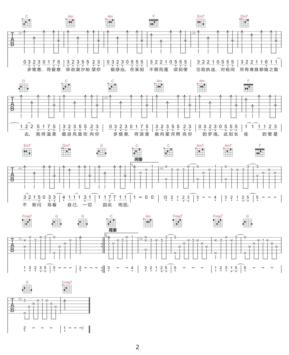 藏进风里吉他谱_李硕_C调和弦弹唱谱_原版_图谱2