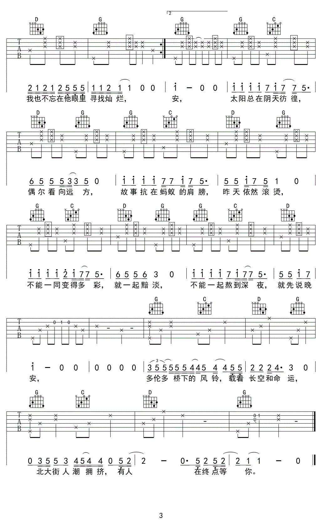 如人饮水吉他谱_G调六线谱_小为音乐教室编配_姜铭扬