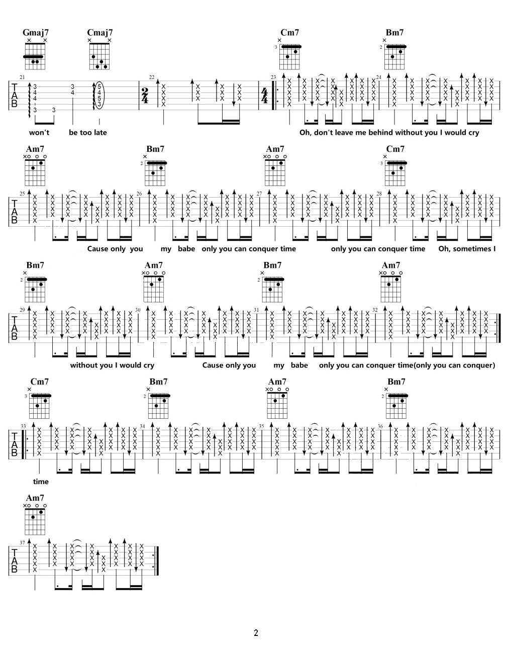 My Jinji吉他谱_落日飞车_C调和弦弹唱谱_最新简单版_图谱2