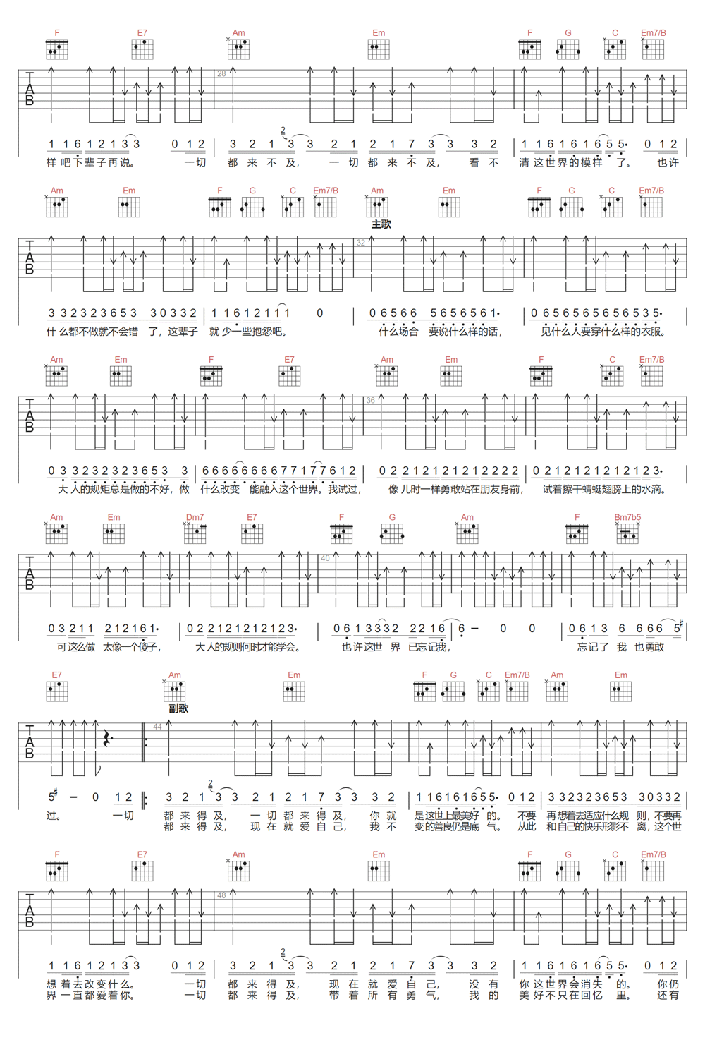一切都来得及吉他谱_贾玲_C调和弦弹唱谱_完整_图谱2