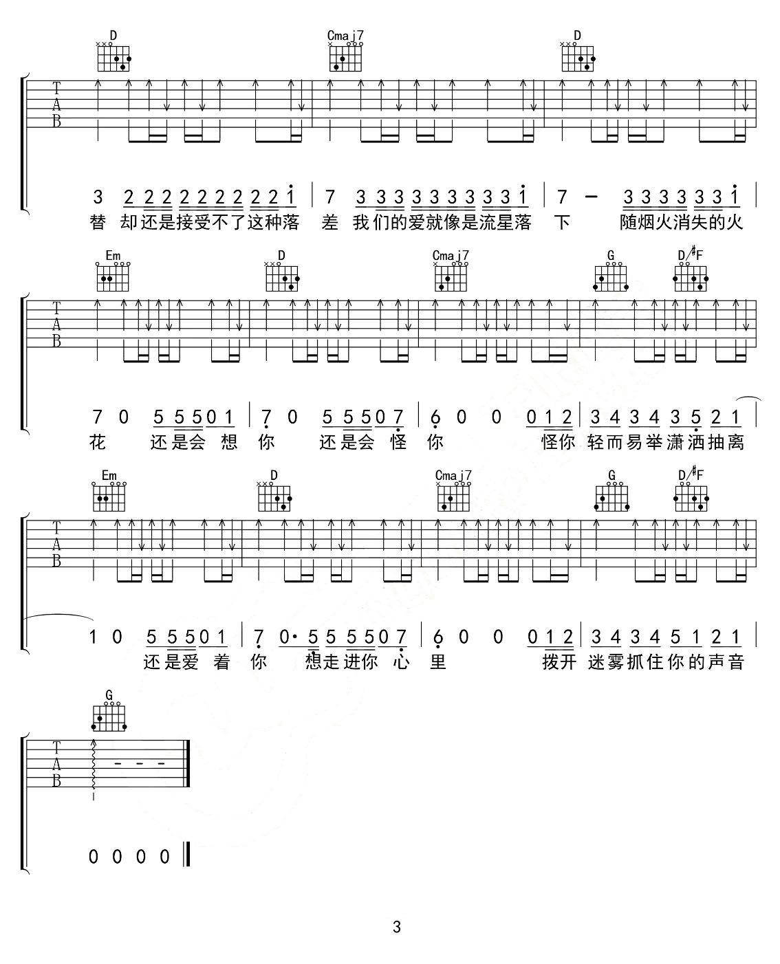还是会想你吉他谱_林达浪_G调和弦弹唱谱_(h3R3)高清无水印版_图谱3