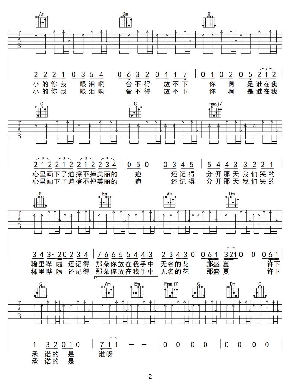 盛夏的告别吉他谱_袁娅维_C调和弦弹唱谱_高清完整版_图谱2