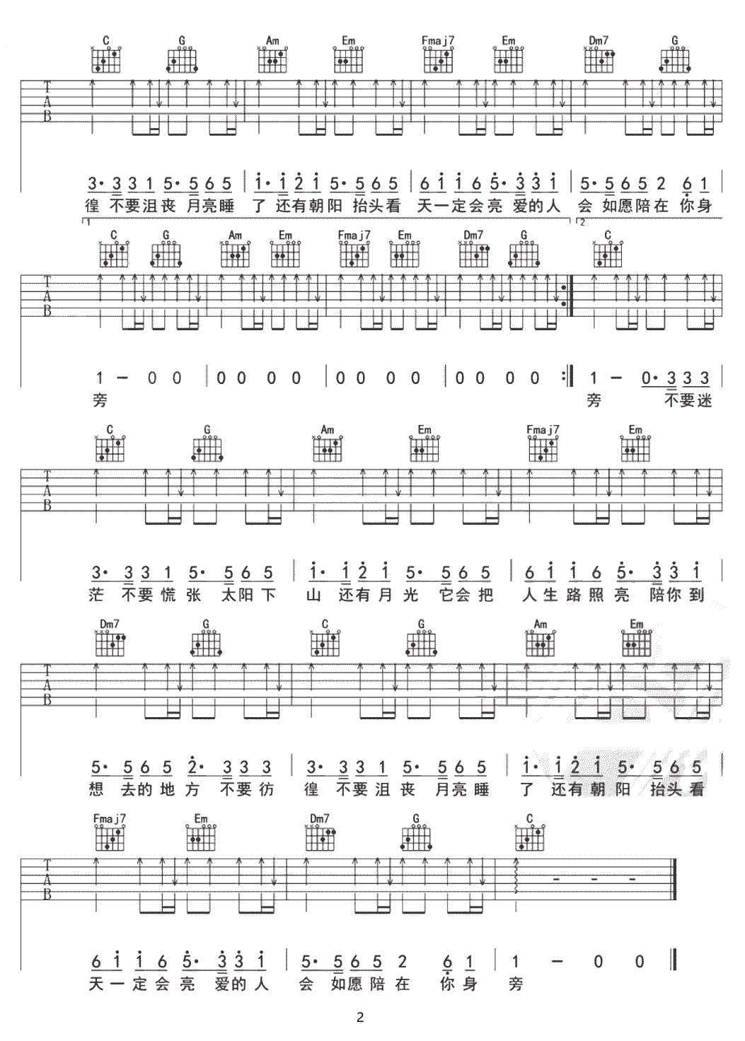 不要慌太阳下山有月光吉他谱_GooGoo_C调和弦弹唱谱_带前奏完整版_图谱2