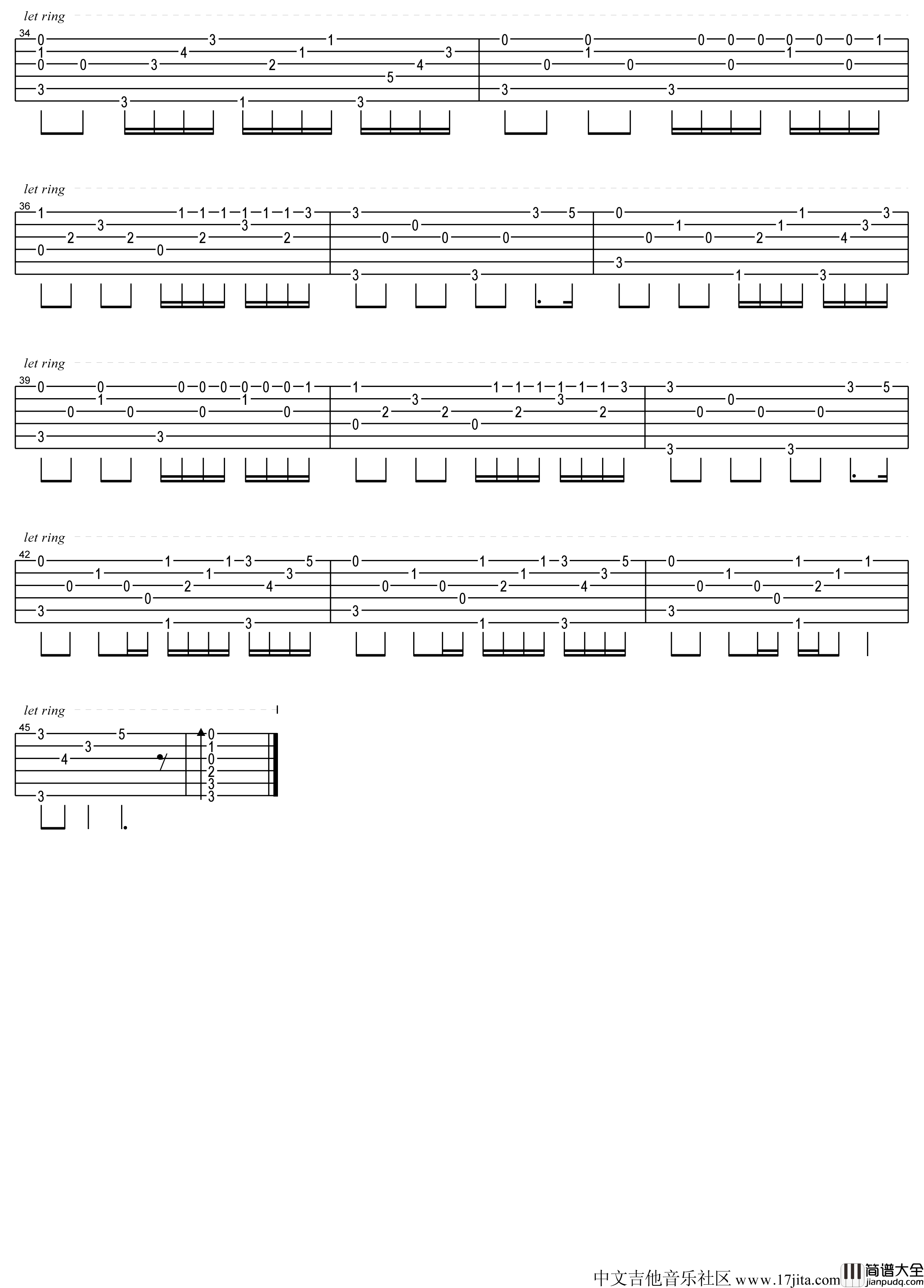 水边的阿狄丽娜指弹谱_原调高清版_17吉他编配_理查德.克莱德曼