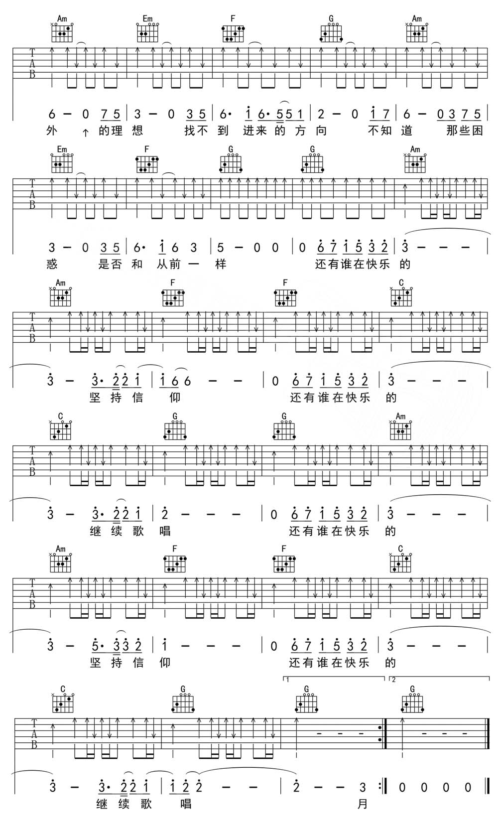 火车日记吉他谱_丢火车_C调和弦弹唱谱_原版带前奏_图谱2