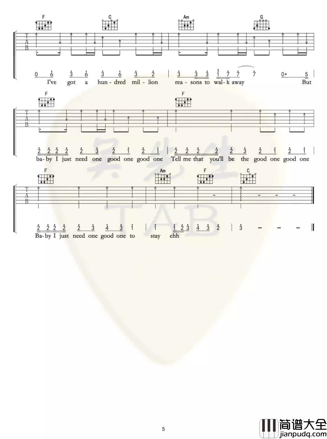 Million_Reasons吉他谱_C调扫弦版_lady_gaga