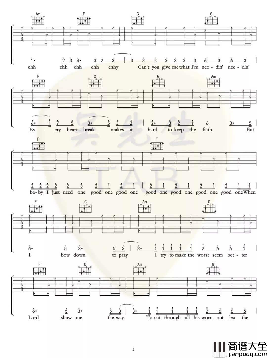 Million_Reasons吉他谱_C调扫弦版_lady_gaga