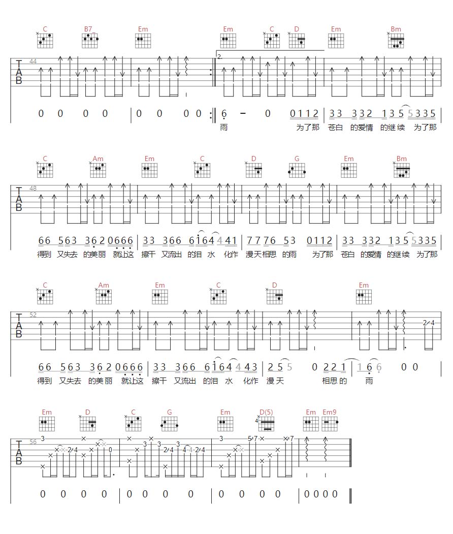 让泪化作相思雨吉他谱_南合文斗_G调和弦弹唱谱_最新改编带前奏_图谱3