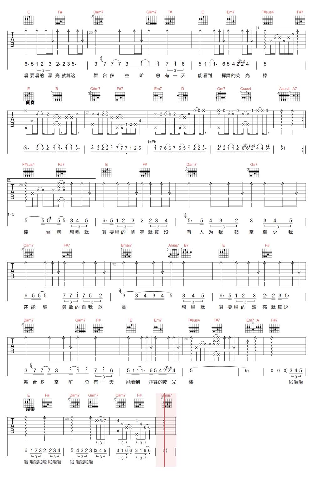 想唱就唱吉他谱_张含韵_D调和弦弹唱谱_最新改编高清_图谱2