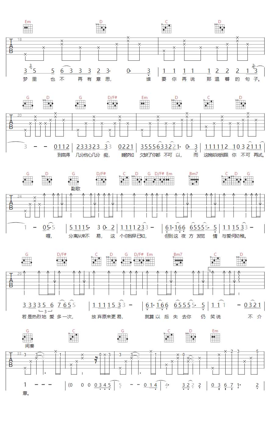 几分伤心几分痴吉他谱_王杰_G调和弦弹唱谱_高清重制版_图谱2