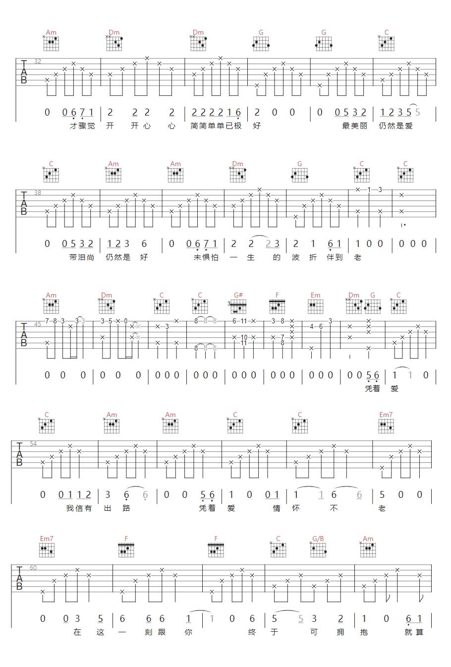 凭着爱吉他谱_苏苪_C调和弦弹唱谱_完整带前奏_图谱2