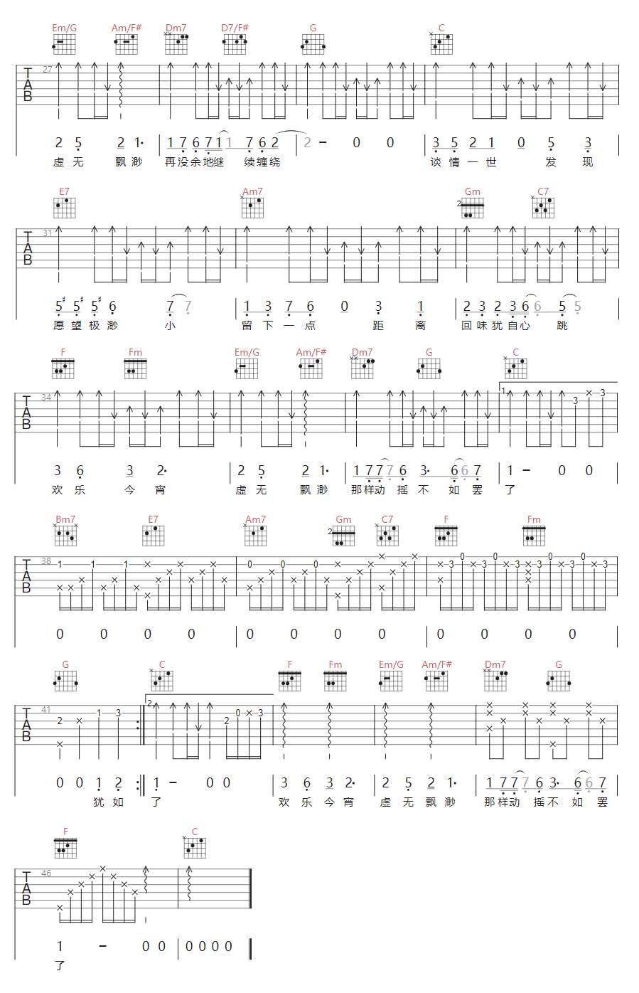 欢乐今宵吉他谱_古巨基_C调和弦弹唱谱_完美版_图谱2